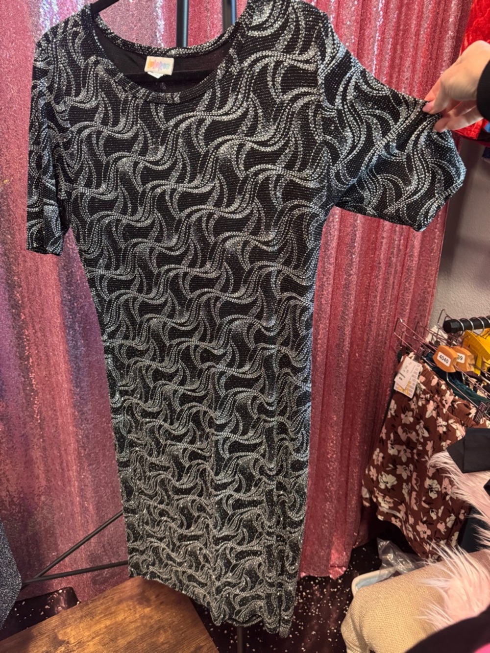 LuLaRoe Black Dress with Silver Wave Sparkle